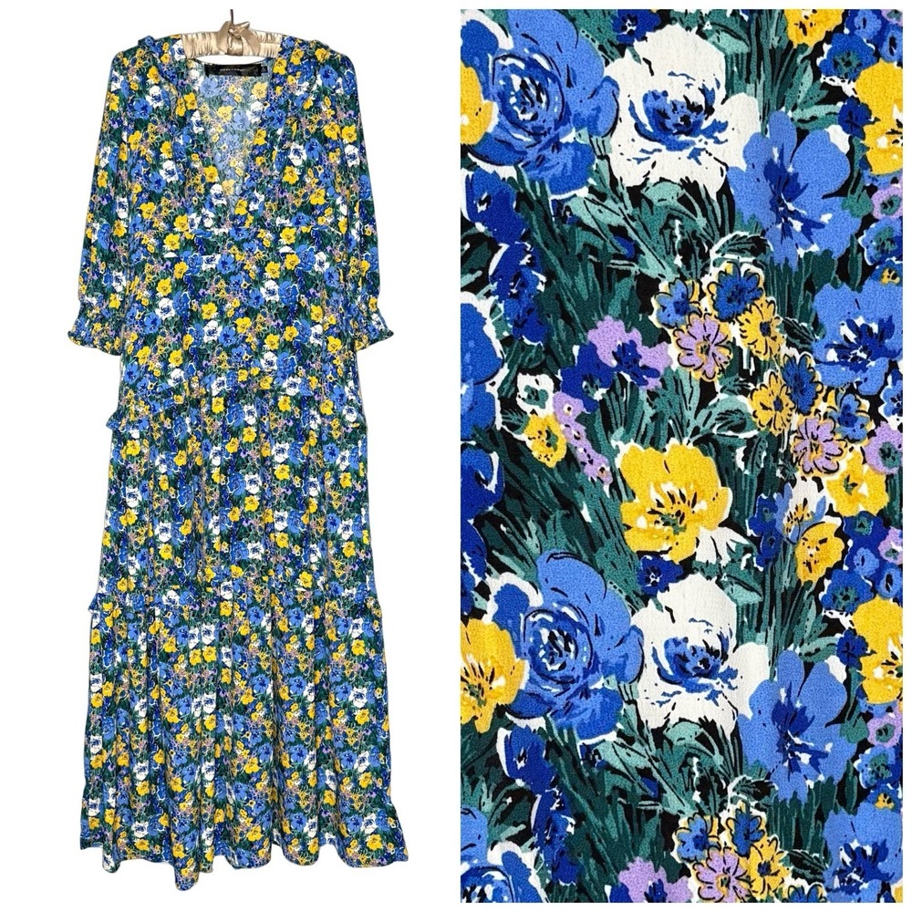 CODE x MODE Floral Maxi Dress XL Empire‎ Waist Drop Waist Ruffle Bishop Sleeve